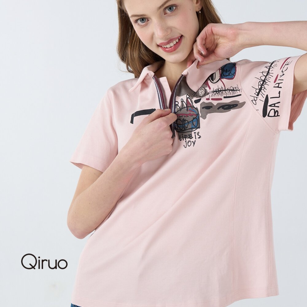 32387032A15-春夏專櫃粉紅短袖上衣7032A 有領設計