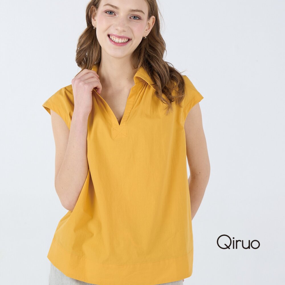 春夏專櫃亮黃短袖上衣7034A 有領設計 封面照片