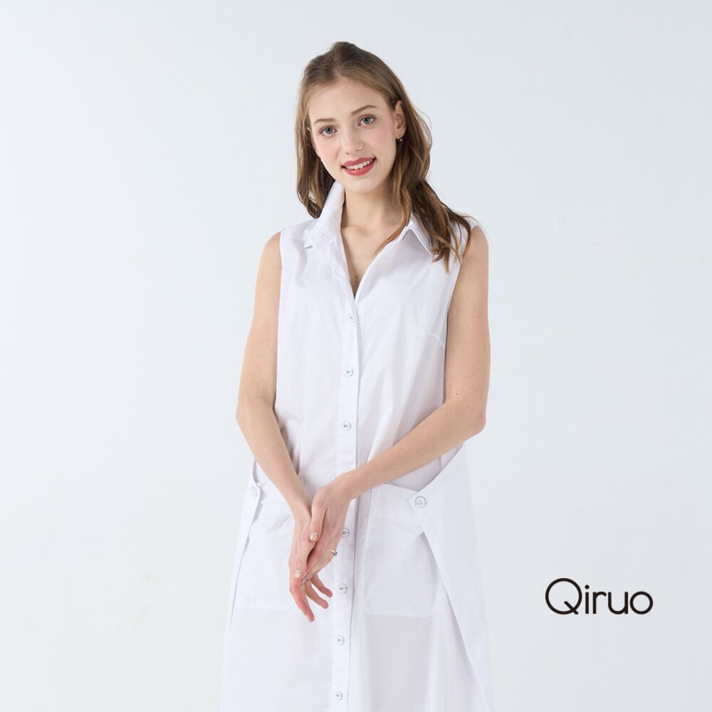 春夏專櫃白色背心洋裝7039F 簡約有領無袖版 封面照片