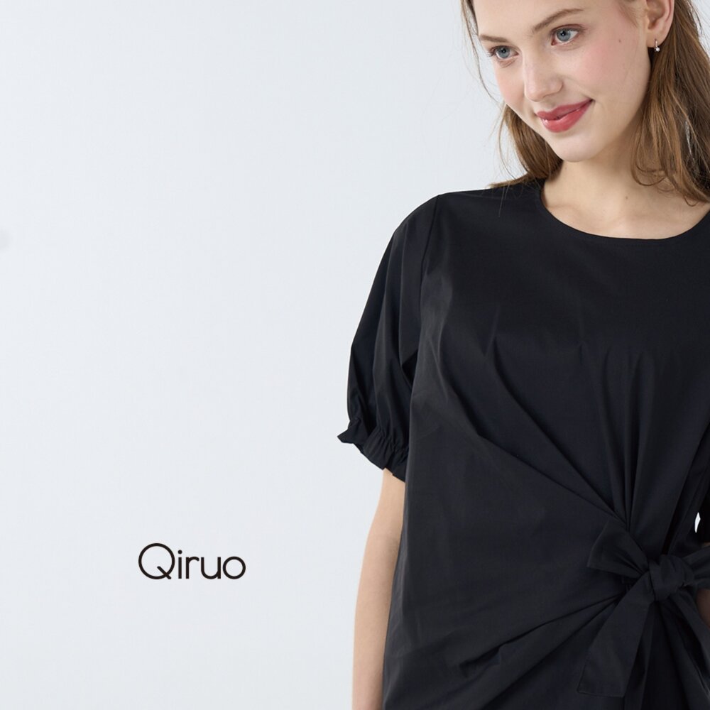 32387041A02-春夏專櫃黑色短袖上衣7041A 圓領設計