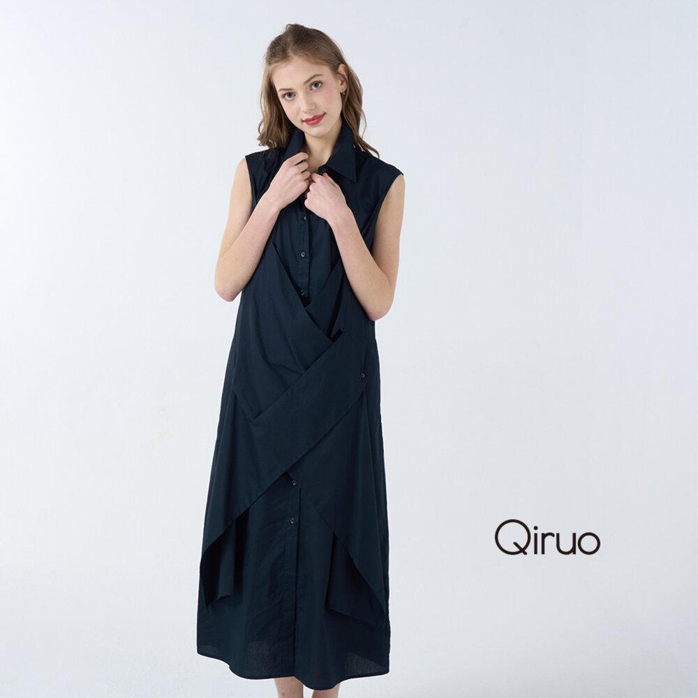 春夏專櫃深藍背心洋裝7066F 立領設計 封面照片