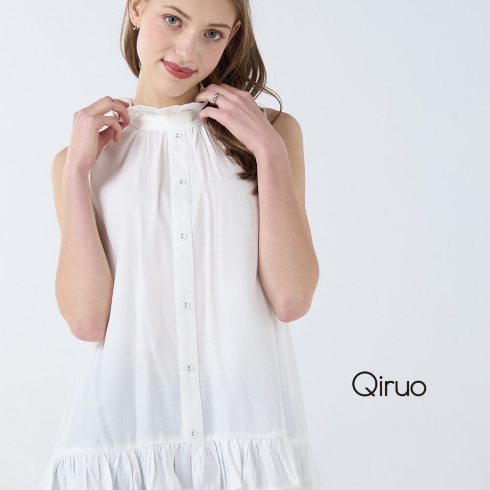 32387068D01-春夏專櫃白色背心上衣7068D 小荷葉 立領設計