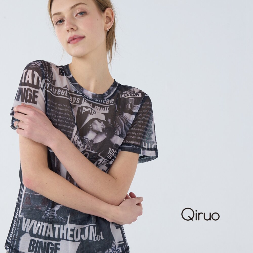 32387070A02-春夏專櫃黑色上衣7070A 短袖裸紗造型