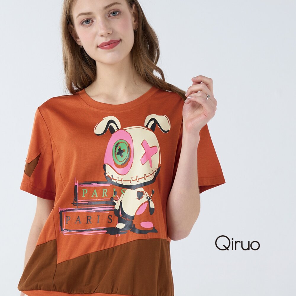 32387087A90-春夏專櫃橘色短袖棉上衣7087A 百搭兔子款