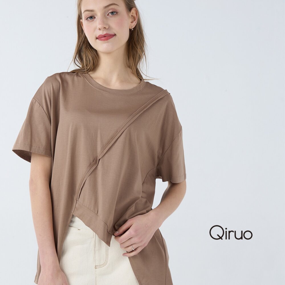 32387095A45-春夏專櫃卡色短袖上衣7095A 下擺不規則造型