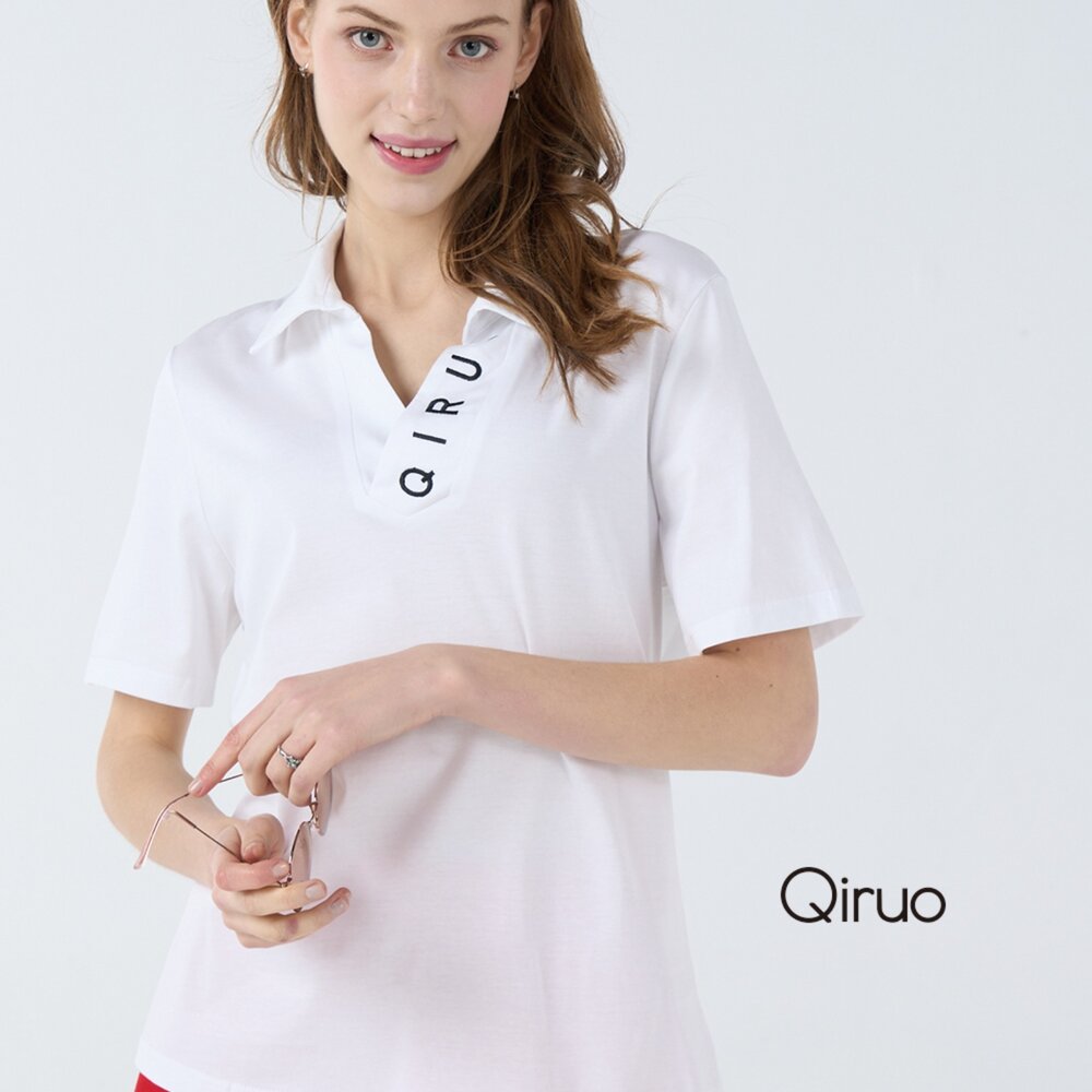 32387099A01-春夏專櫃白色短袖上衣7099A 有領設計