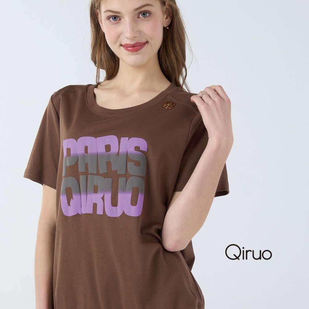 32387100A80-春夏專櫃咖啡色上衣7100A 短袖英文造型