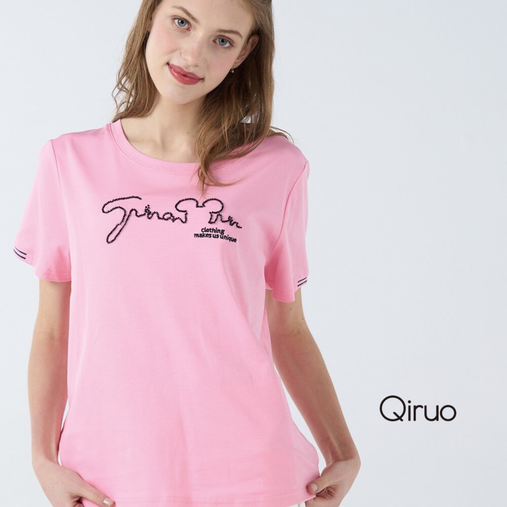 32387101A15-春夏專櫃粉嫩短袖上衣7101A 英文字母百搭款