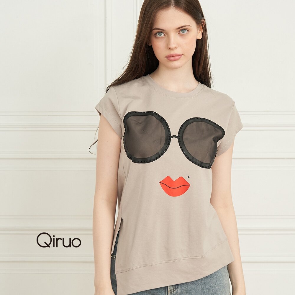 春夏專櫃灰咖上衣8125A  大眼墨鏡紅唇設計 封面照片