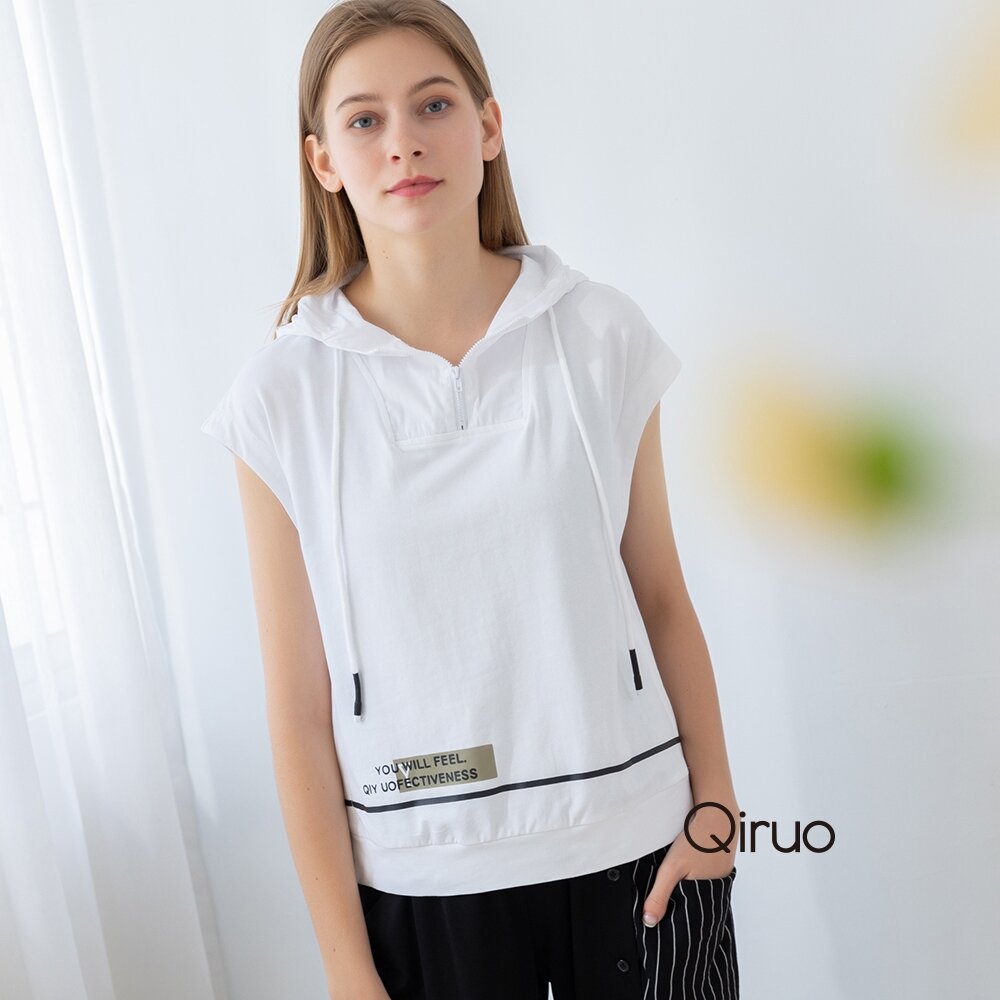 32388132A01-春夏專櫃白色連帽背心上衣8132A  個性帥氣酷