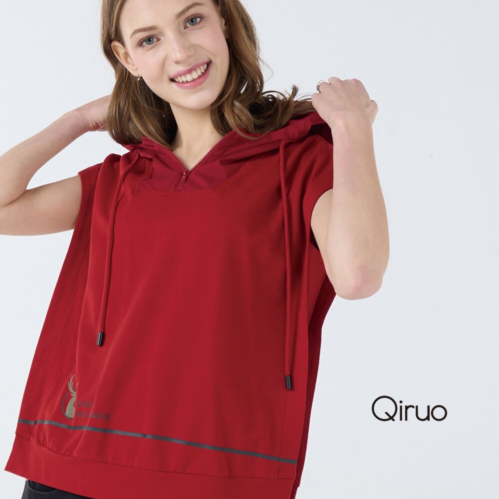 32388132D10-春夏專櫃紅色連帽背心上衣8132D  個性帥氣酷