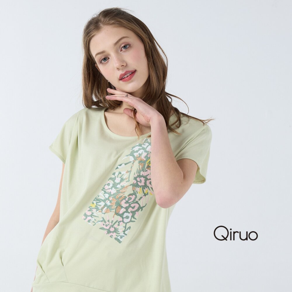 32388230A70-春夏專櫃綠色上衣8230A 短袖幾何圖案