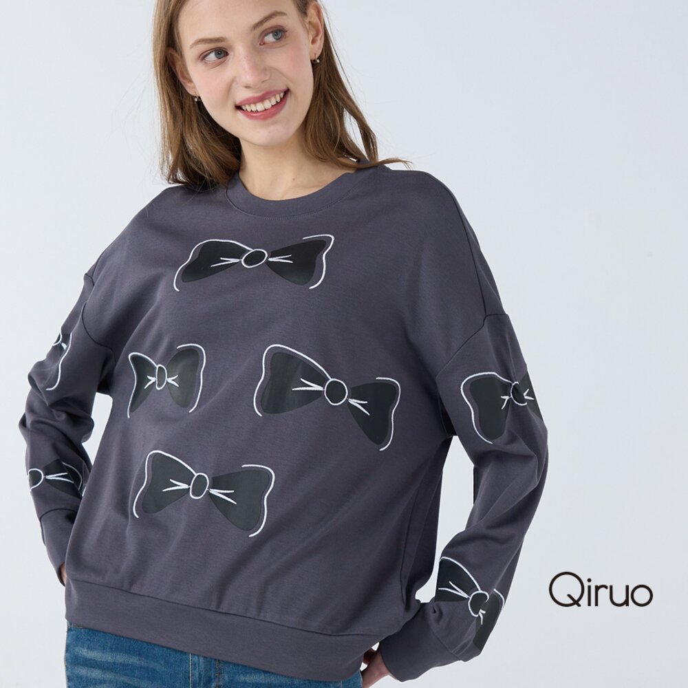 42363234A20-秋冬專櫃灰色蝴蝶上衣3234A圓領長袖大學T