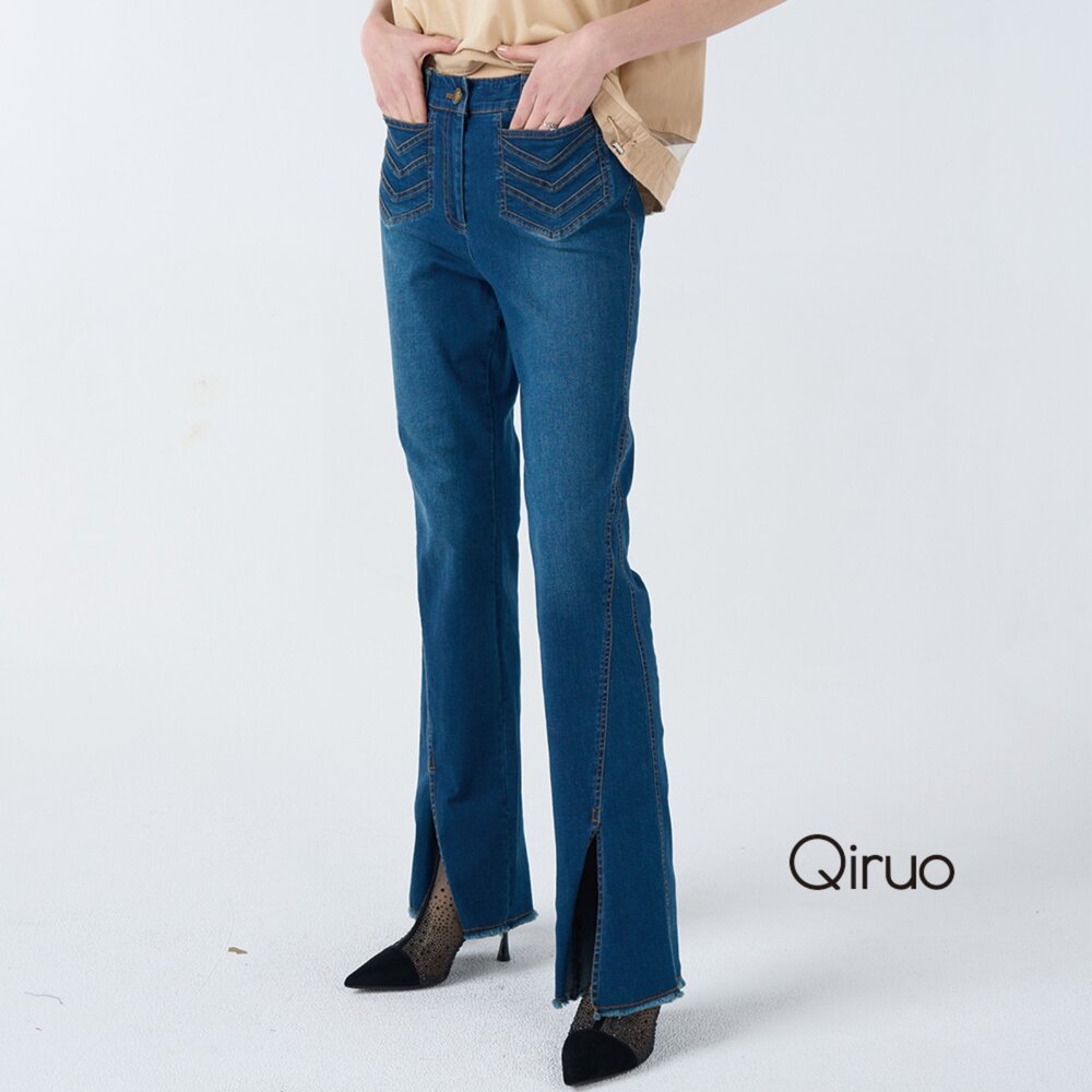 42363237C50-秋冬專櫃藍色小喇叭牛仔褲3237C 口袋造型設計