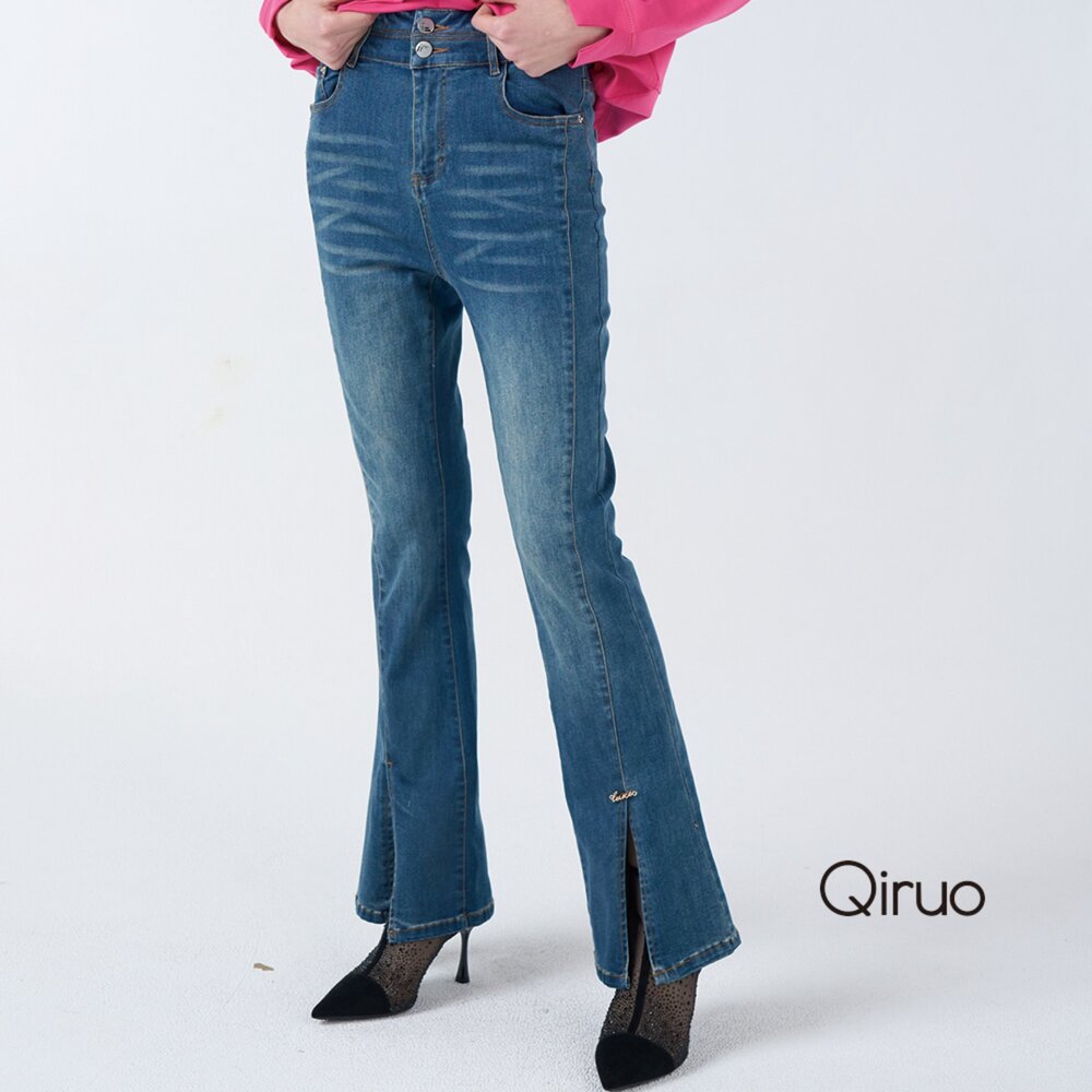 42364006C50-秋冬專櫃藍色小喇叭牛仔褲4006C 開叉造型