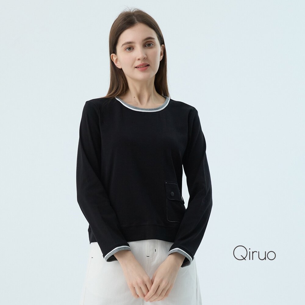 42364030A02-秋冬專櫃圓領長袖黑色上衣 4030A 休閒上衣