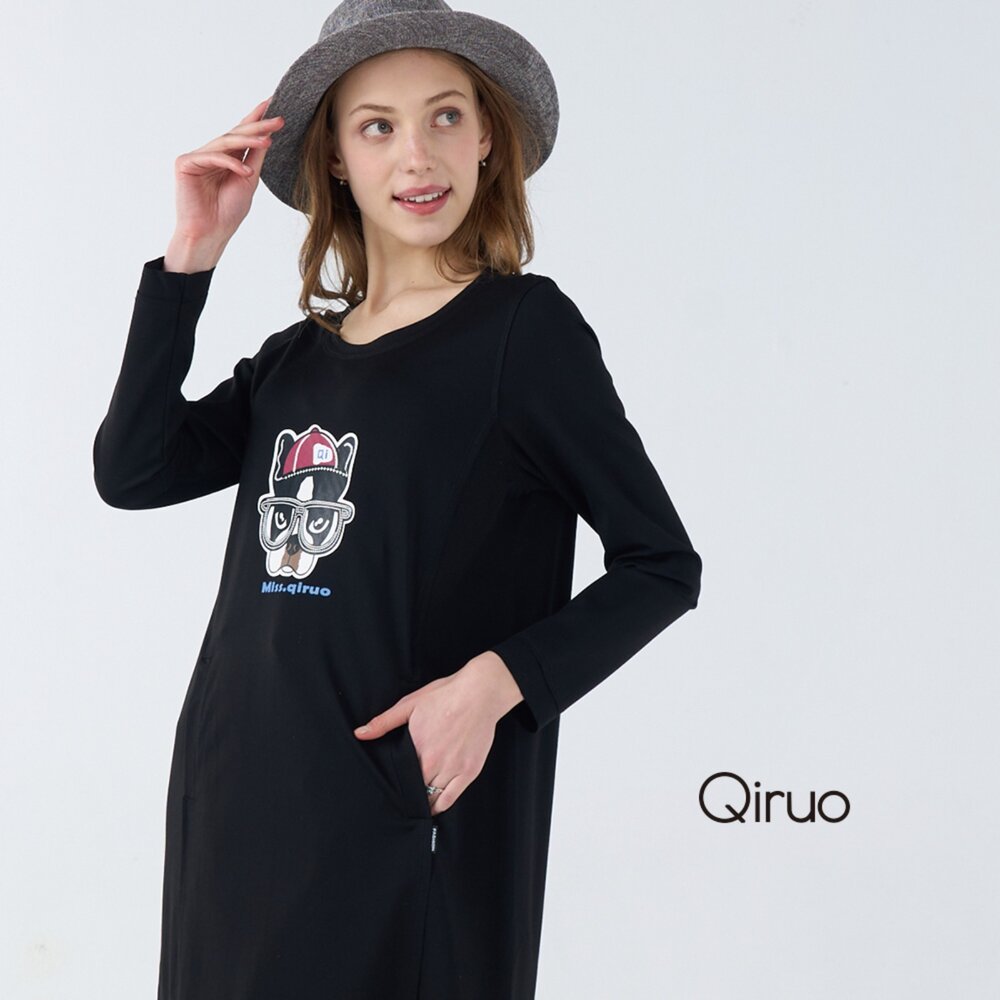 42371820F02-秋冬專櫃黑色長袖洋裝1820F 休閒設計