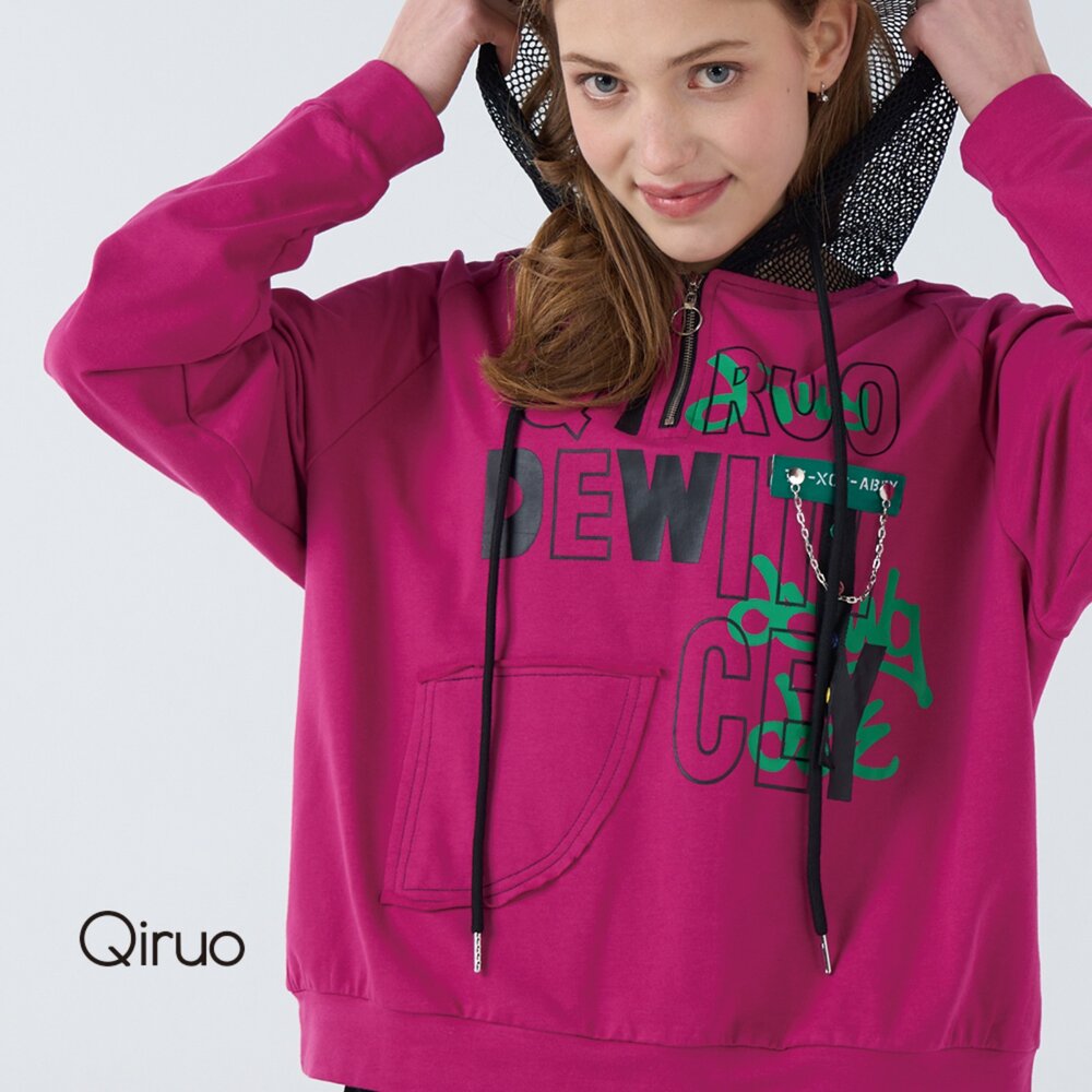 42371823A08-秋冬專櫃長袖桃紅色造型帽T  1823A 休閒上衣