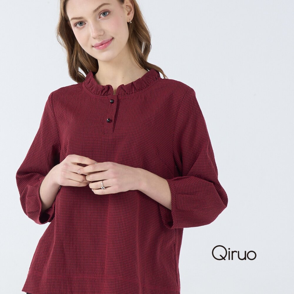 42371825A11-秋冬專櫃長袖暗紅色造型上衣 1825A 休閒上衣