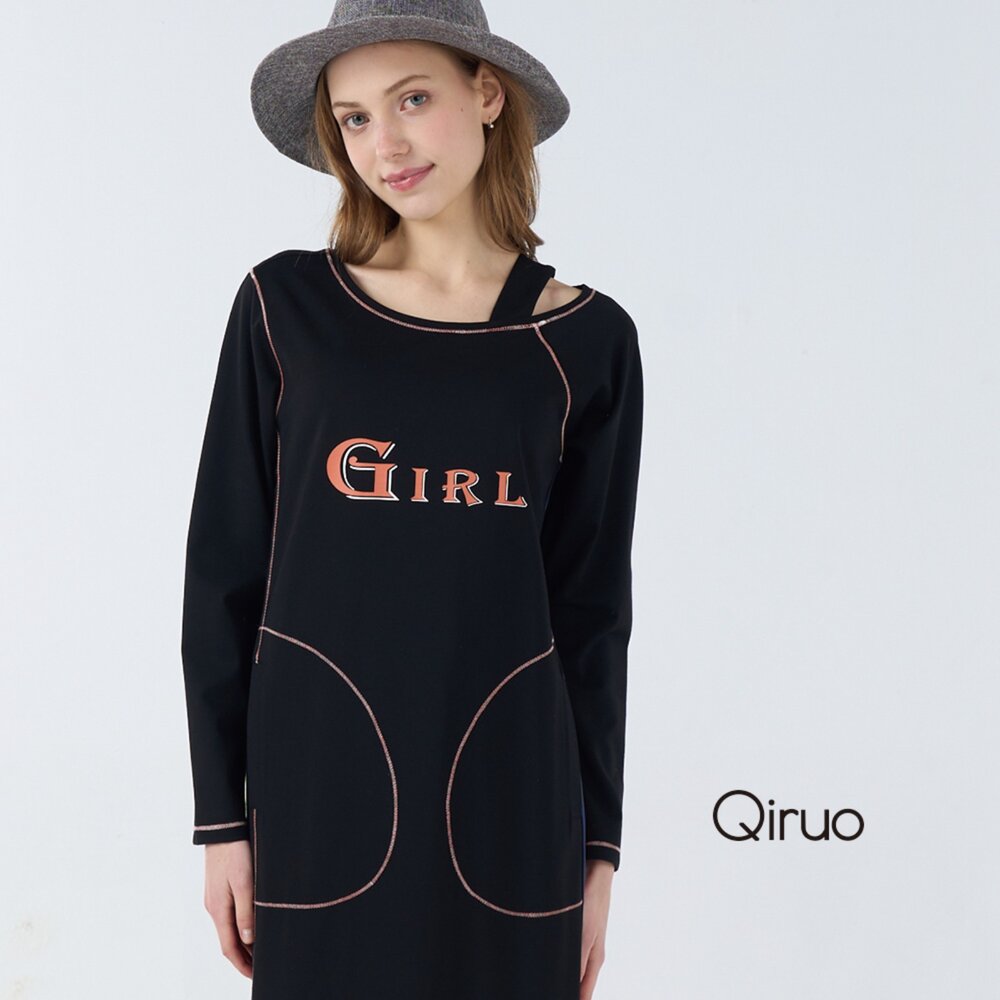 42371826F02-秋冬專櫃黑色長袖洋裝1826F 休閒設計