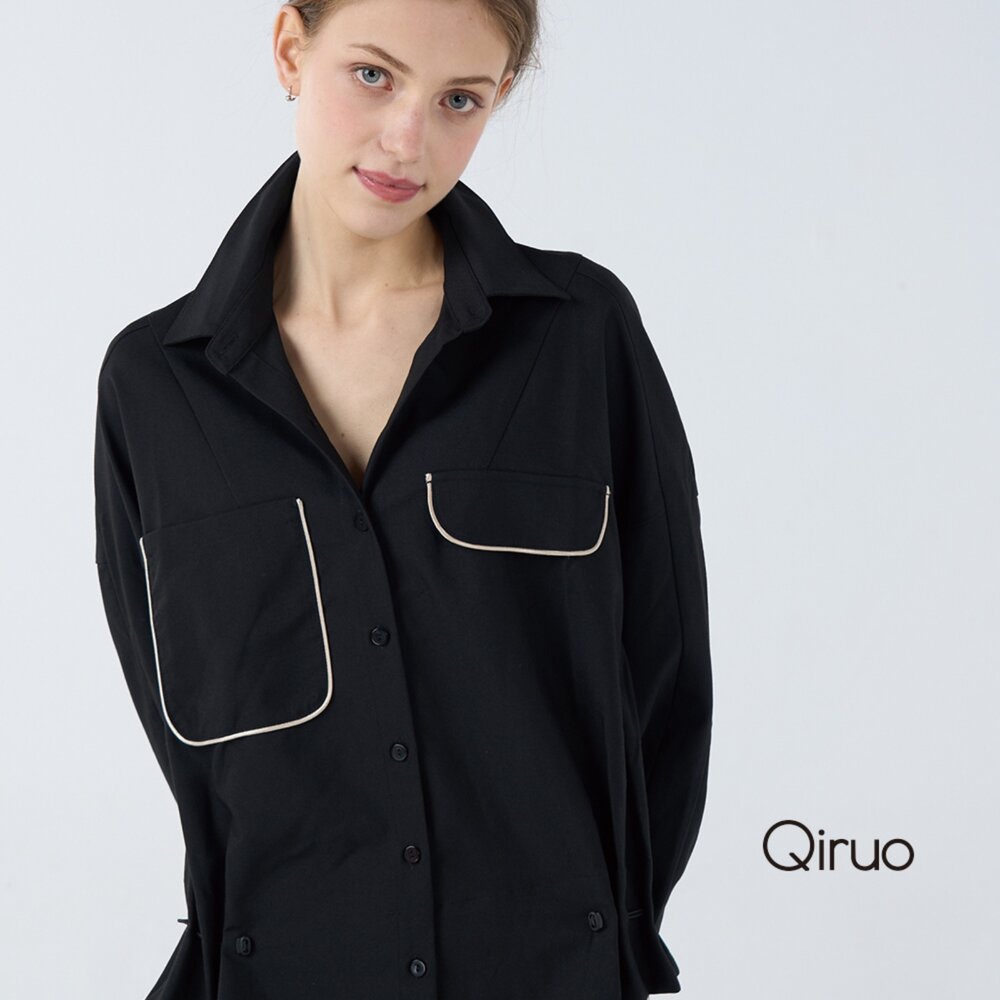 42386011A02-秋冬專櫃長袖造型黑襯衫6011A 休閒襯衫