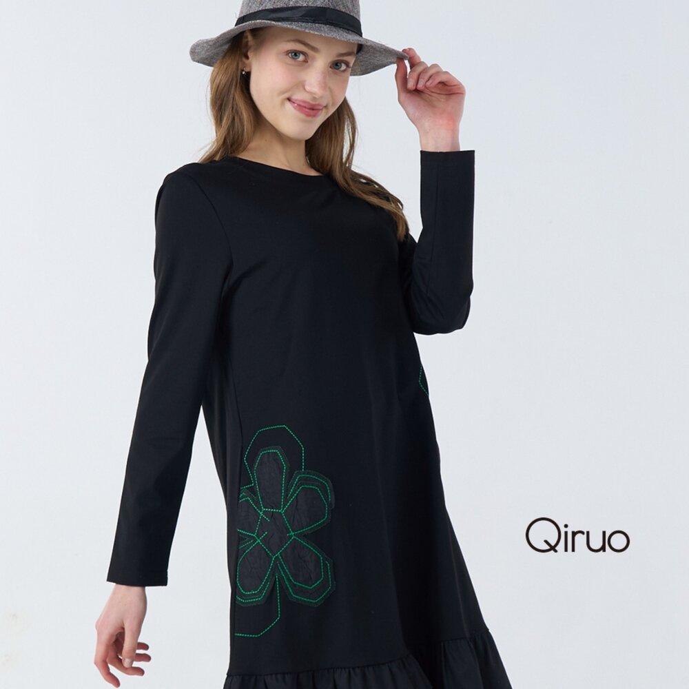 42386036F02-秋冬專櫃黑色長袖洋裝6036F 休閒設計