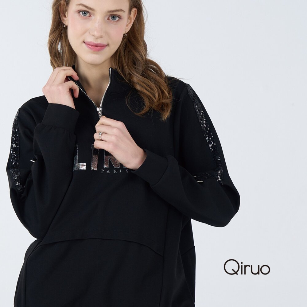 42386041A02-秋冬專櫃長袖黑色造型上衣 6041A 休閒上衣