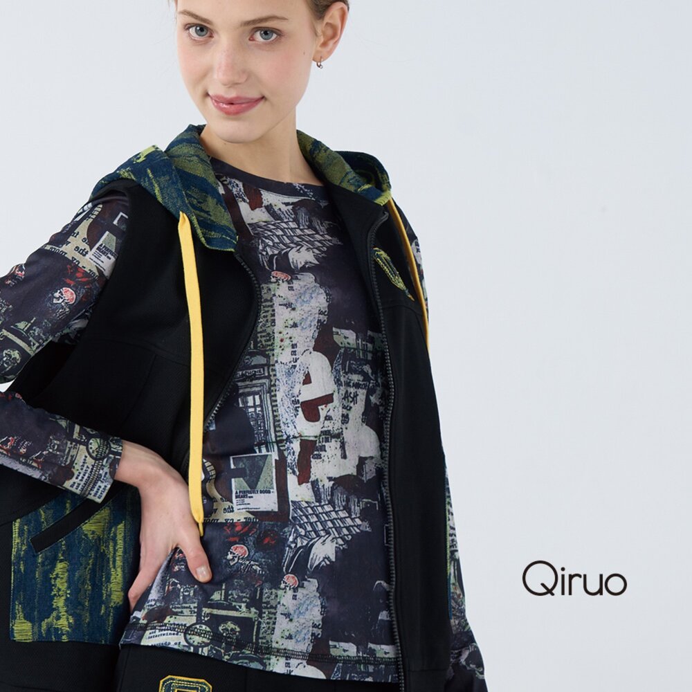 42386042D02-秋冬專品黑色連帽背心6042D 休閒連帽背心