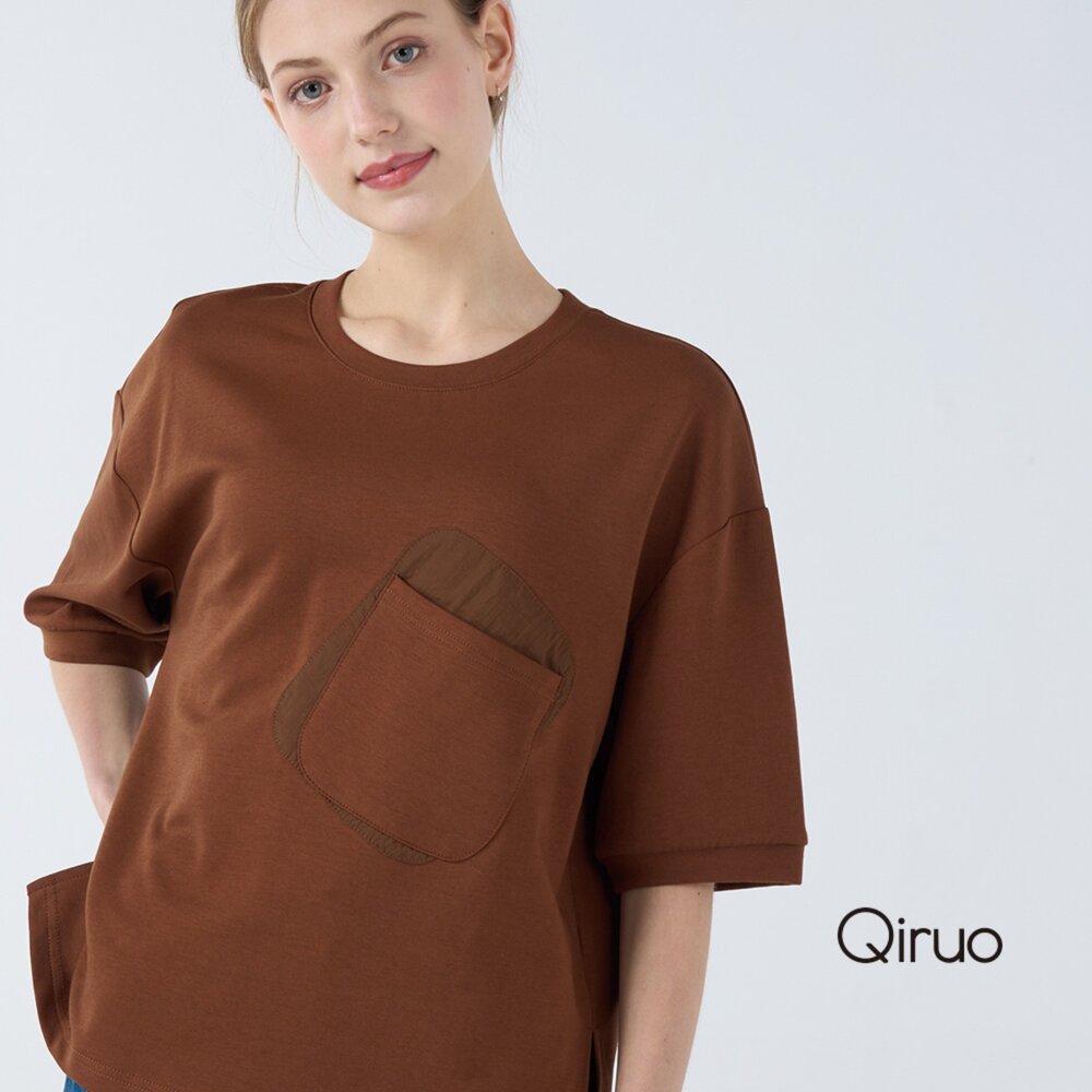 42386048A80-秋冬專櫃五分袖咖啡色造型上衣 6048A 休閒上衣