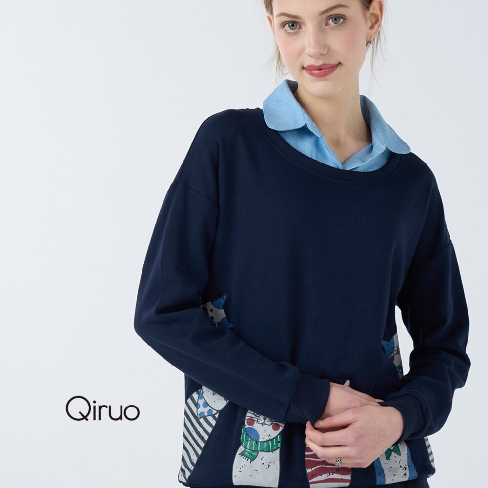 42386225A50-秋冬專櫃長袖藍色造型上衣 6225A 假兩件