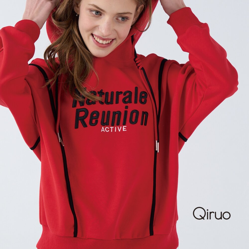 秋冬專櫃長袖紅色英文上衣 6256A 連帽休閒上衣 封面照片