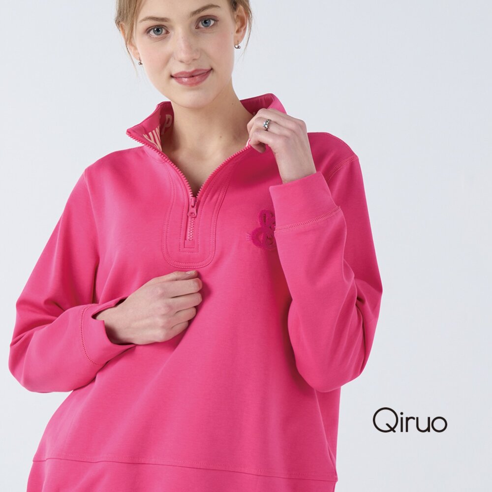 42386258A08-秋冬專櫃長袖桃紅色立領上衣 6258A 拉鍊立領上衣