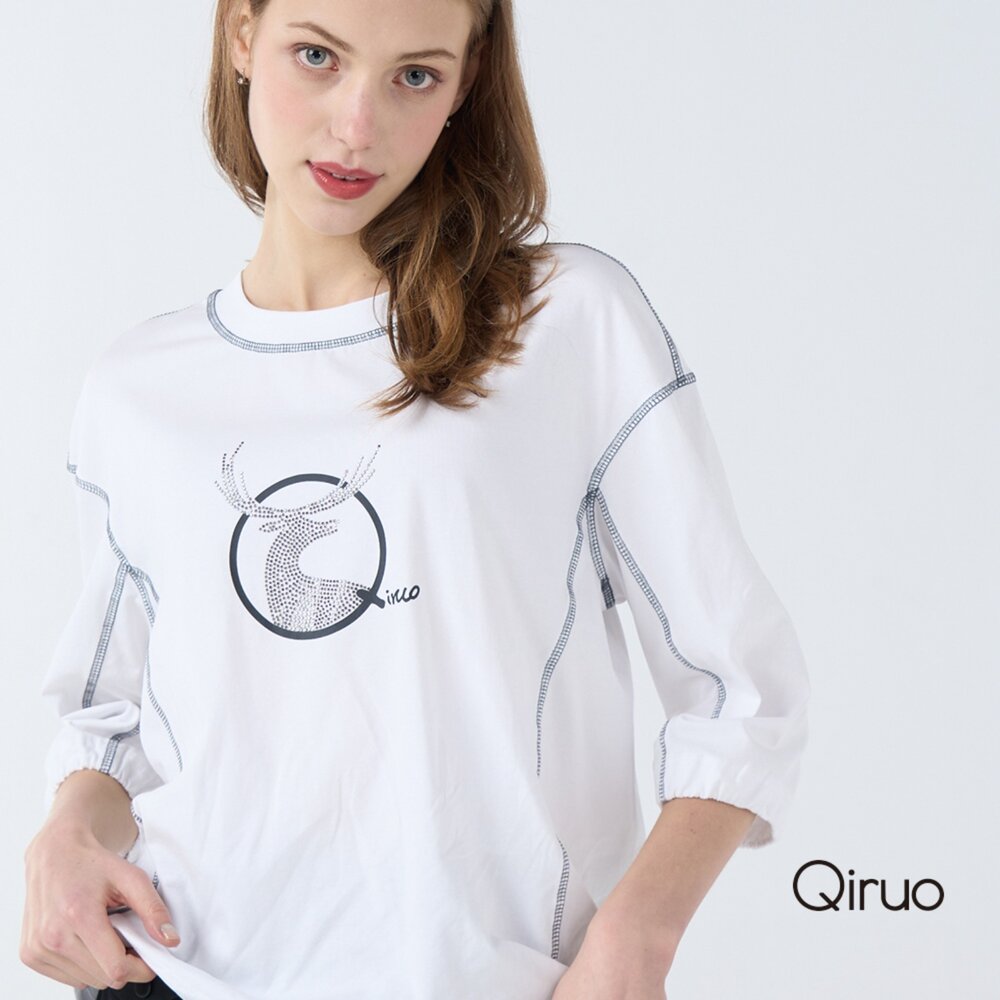 秋冬專櫃七分袖白色上衣 7042A 麋鹿休閒上衣 封面照片