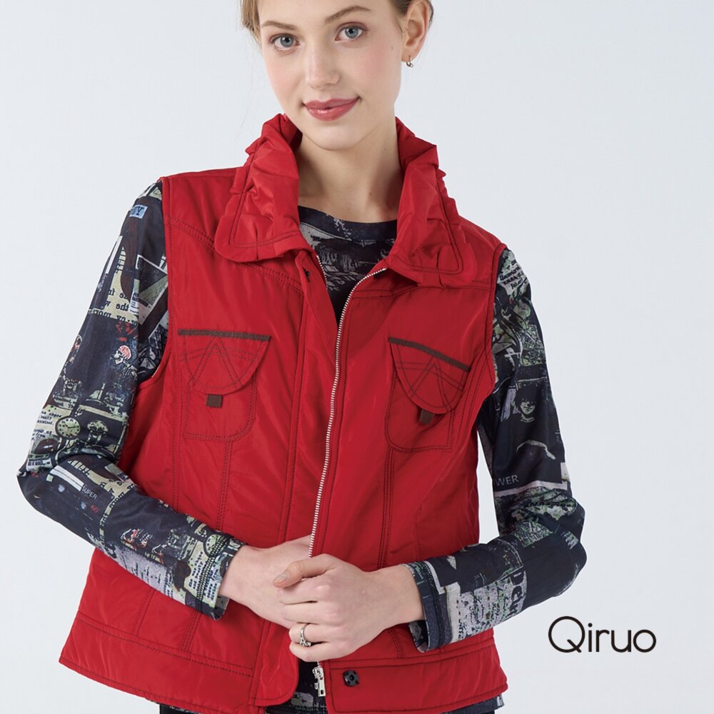 42387050D10-秋冬專櫃精品紅色背心7050D 立領背心