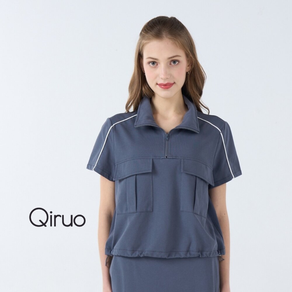 42387065A20-秋冬專櫃短袖灰色上衣 7065A 立領休閒上衣