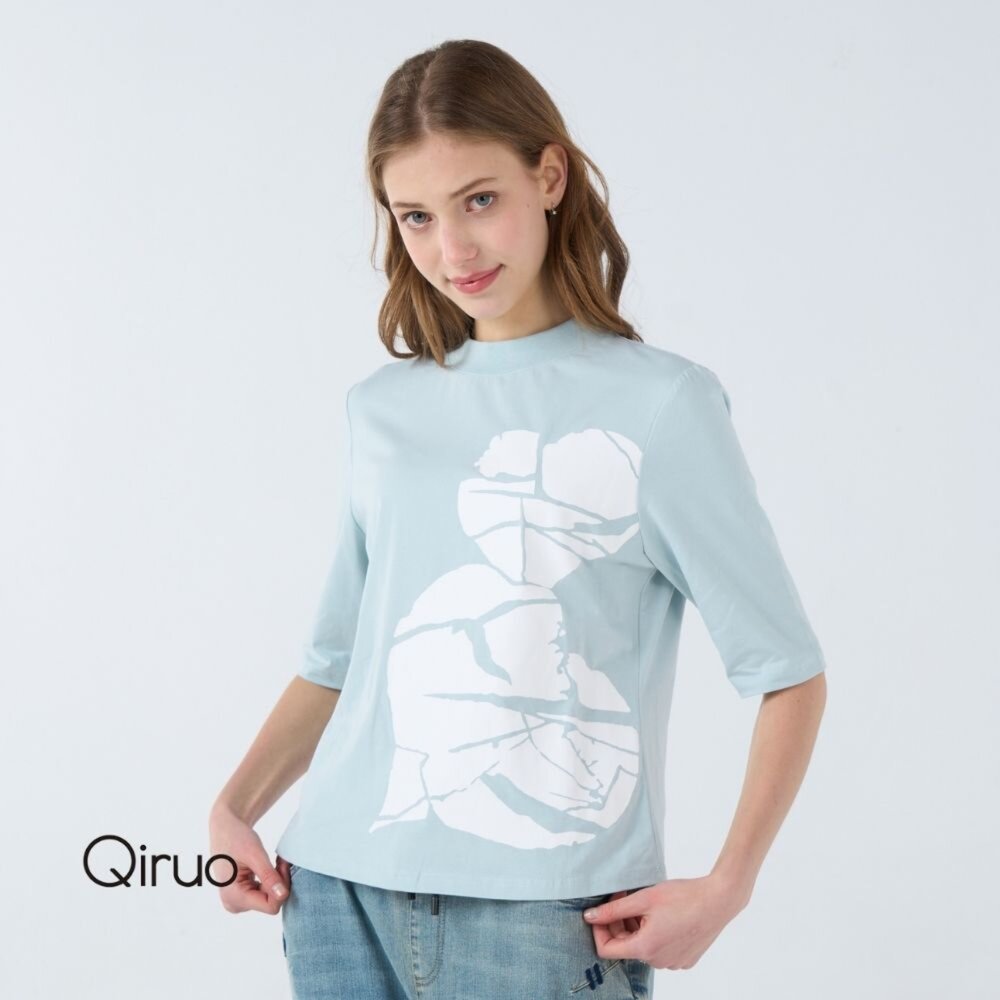 42387083A51-專櫃淺藍色五分袖上衣7083A適合春天秋天