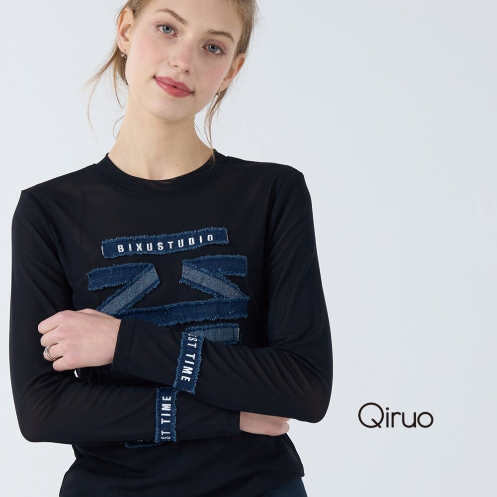 42387105A02-秋冬專櫃長袖黑色造型T桖 7105A 休閒上衣