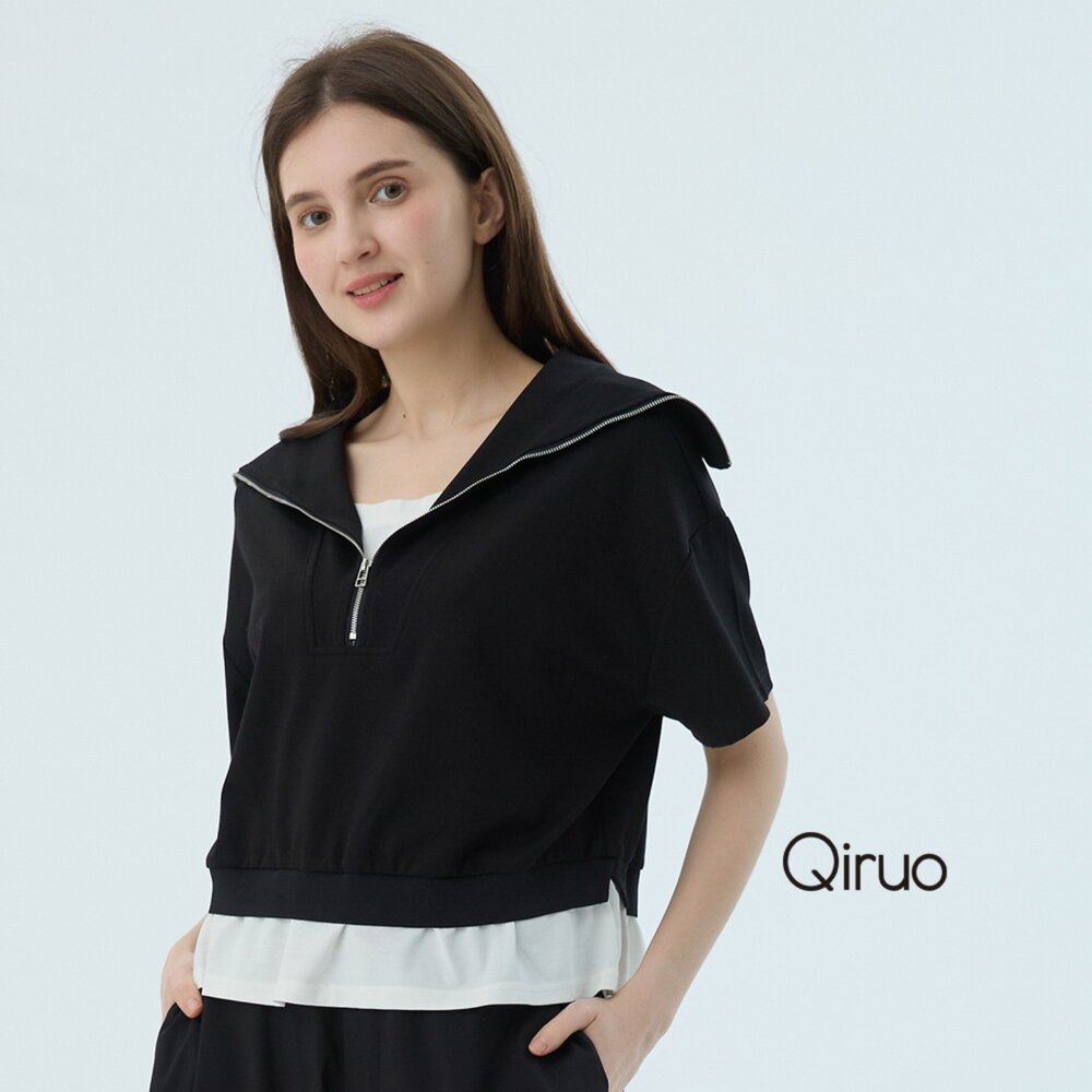 52363095A02-春夏專櫃黑色上衣9095A 短袖開領造型