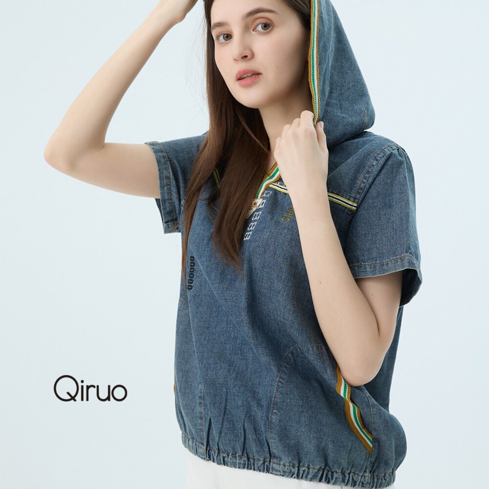 專櫃精品藍灰色短袖牛仔上衣2486A連帽 女裝 封面照片