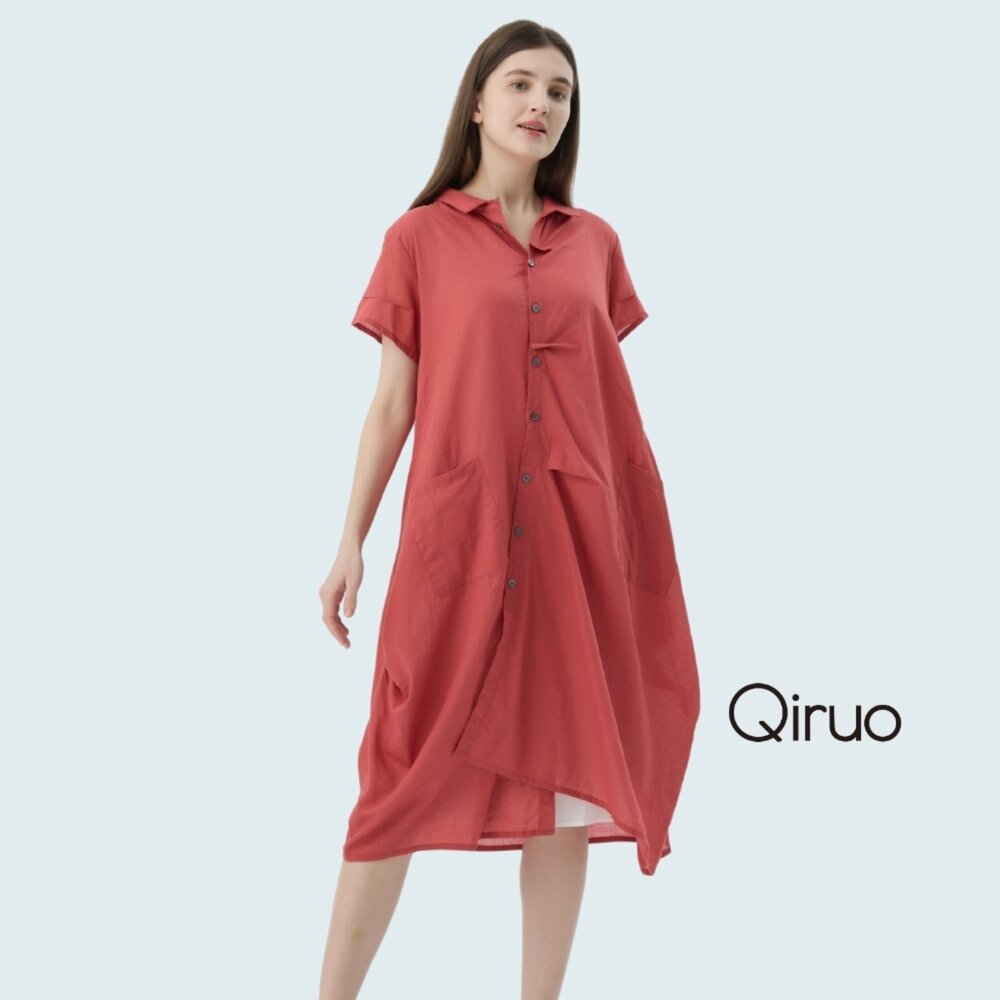 春夏專櫃精品橘色短袖洋裝2496F襯衫式洋裝 封面照片