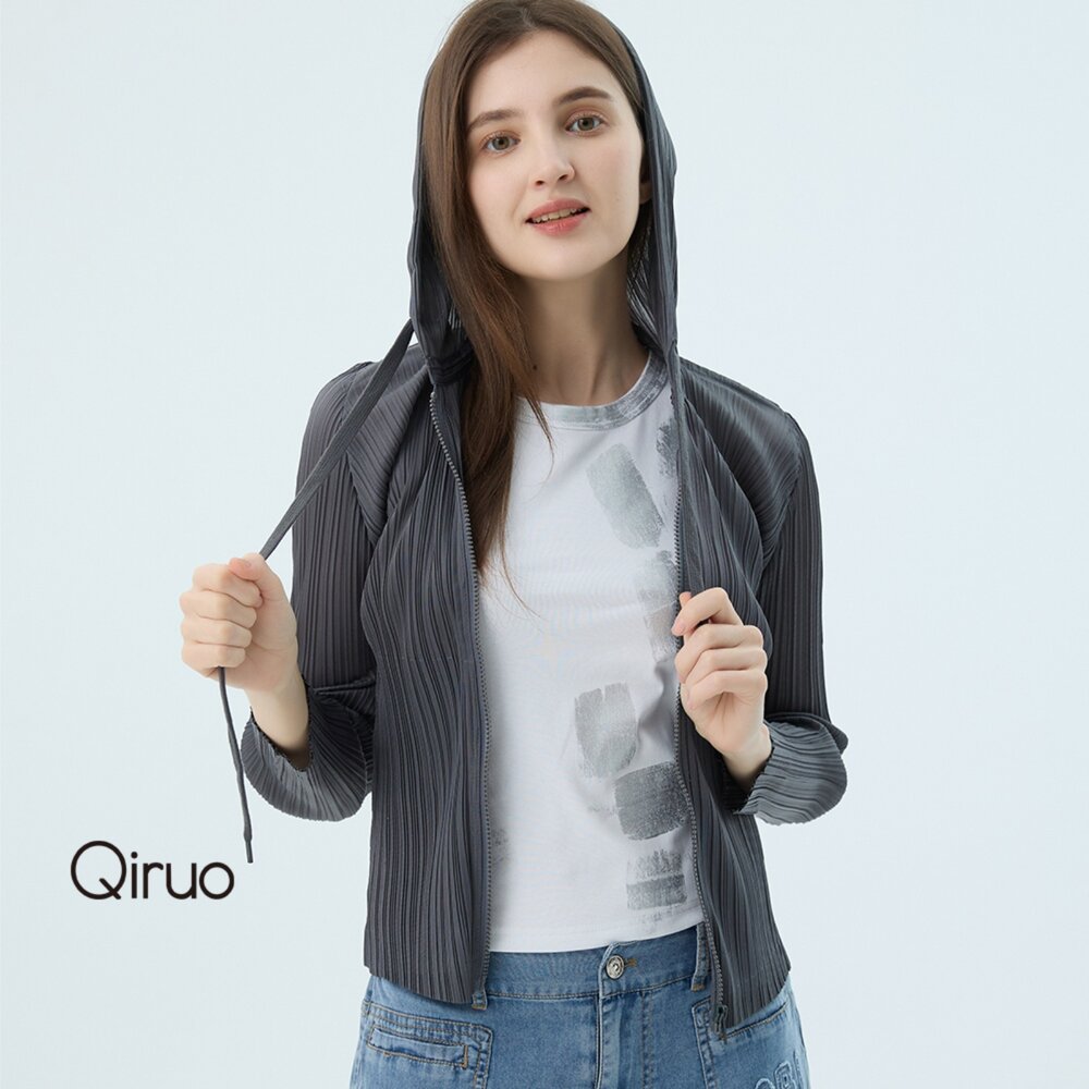 52372576E20-春夏專櫃精品灰色連帽褶衣2576E薄外套