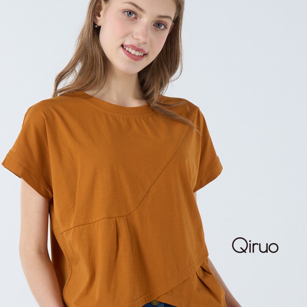 52387037A90-春夏專櫃橘色短袖棉上衣7037A 百搭素色款