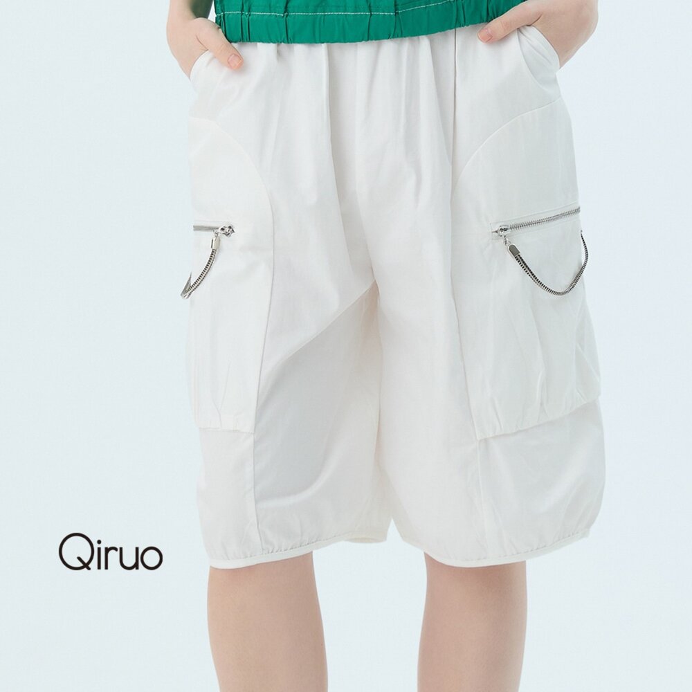 52387108C01-專櫃精品白色休閒褲7108C側邊口袋設計