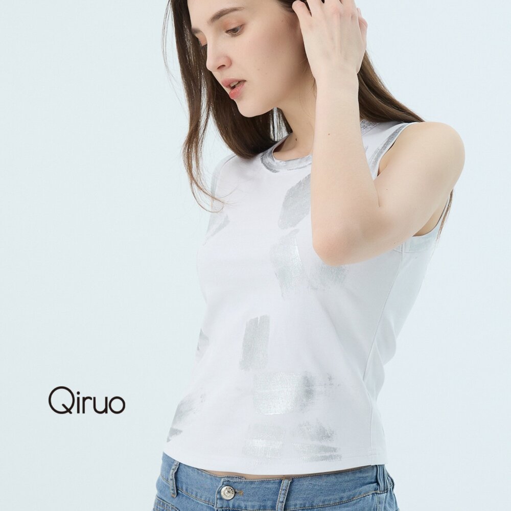 52387109D01-春夏專櫃精品 白色背心上衣7109D短版銀白