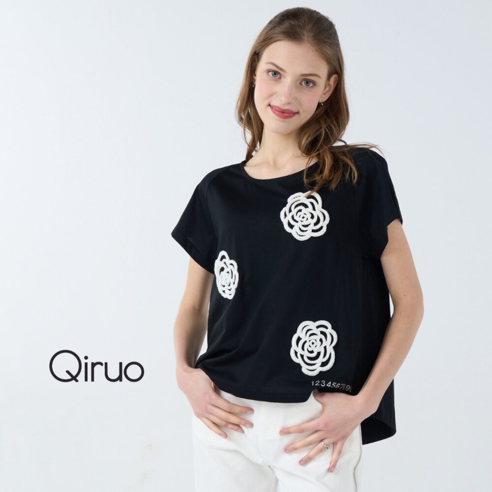 專櫃女裝黑色上衣花朵7112A 舒適純棉T桖 封面照片