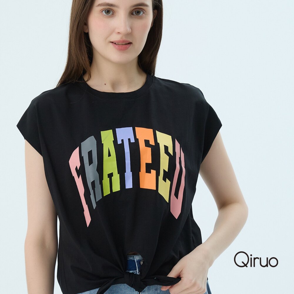 52387121A02-專櫃女裝黑色上衣7121A 彩色字母