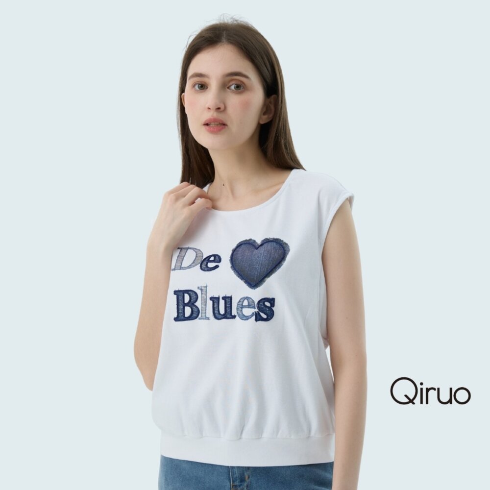 52387122D01-春夏專櫃白色小包袖上衣7122D藍愛心