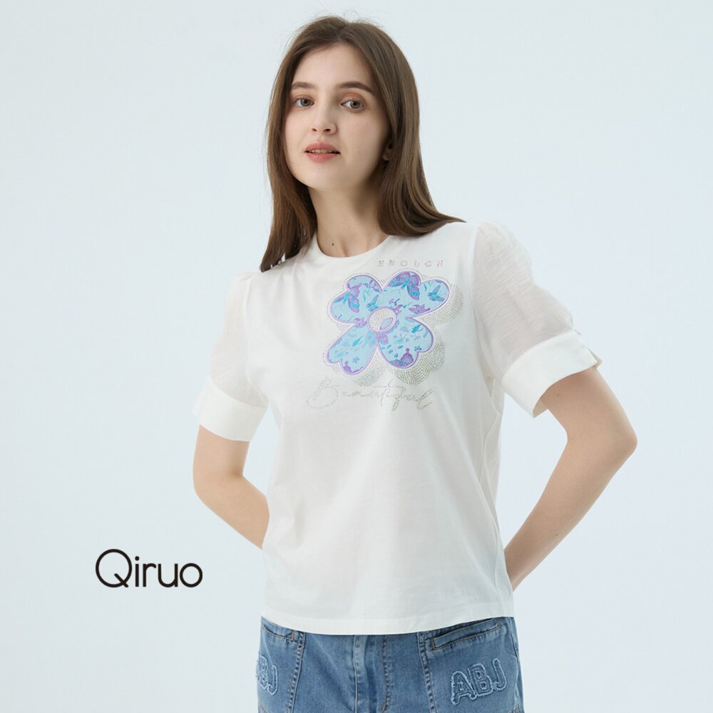 52387130A01-專櫃女裝白色上衣7130A 花朵純棉T桖