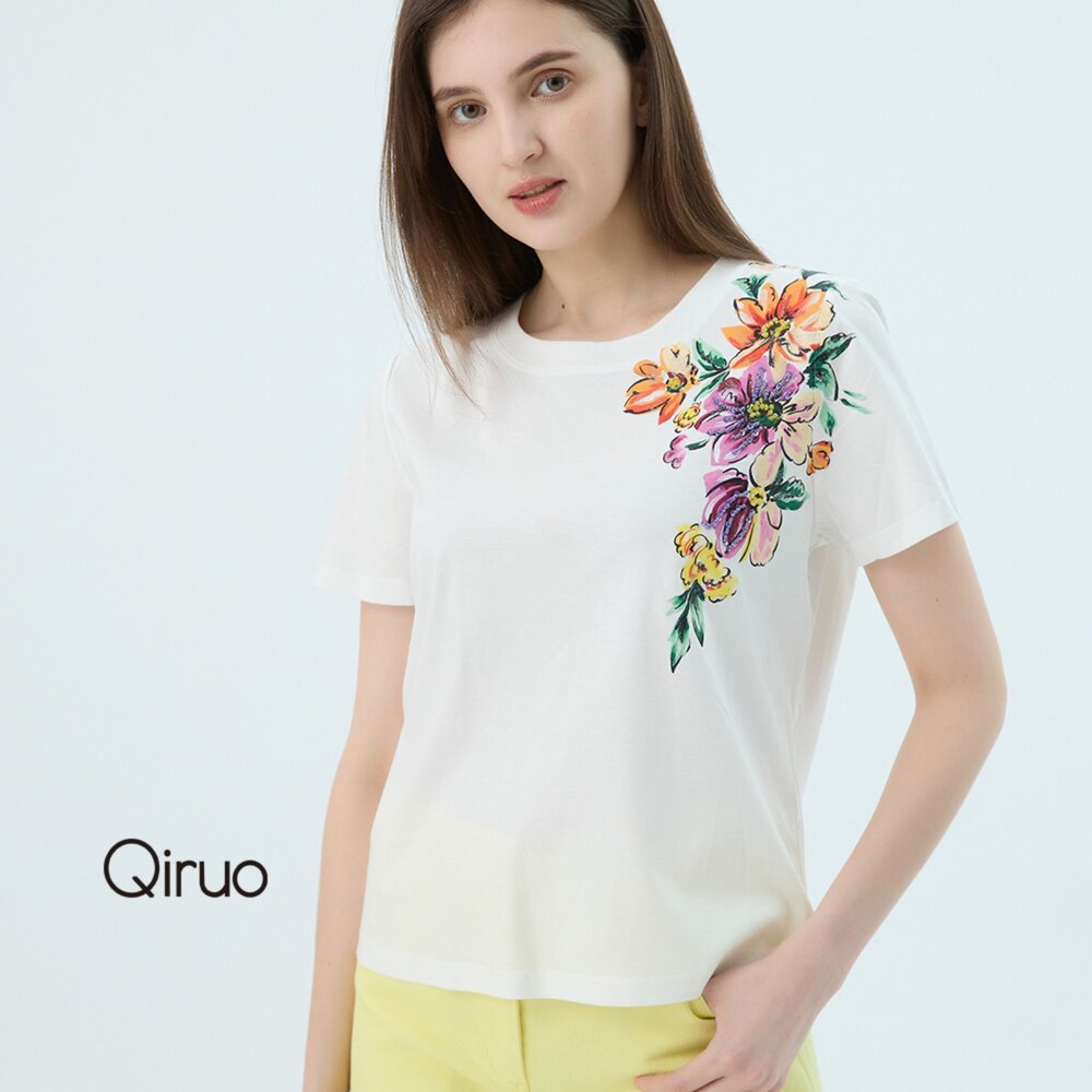 52387139A01-專櫃女裝白色上衣7139A 花朵純棉T桖