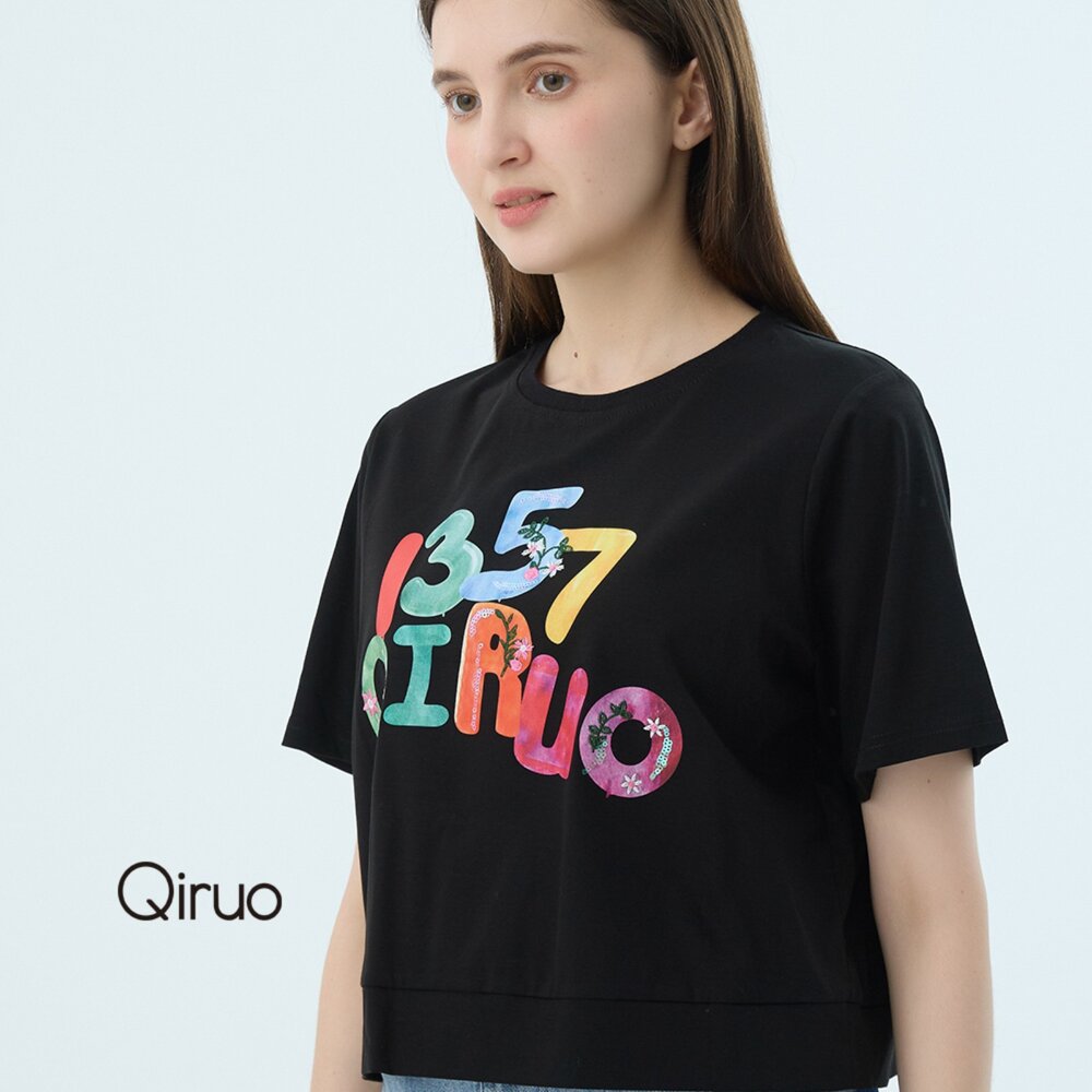 52387141A02-專櫃女裝黑色上衣7141A 彩色數字